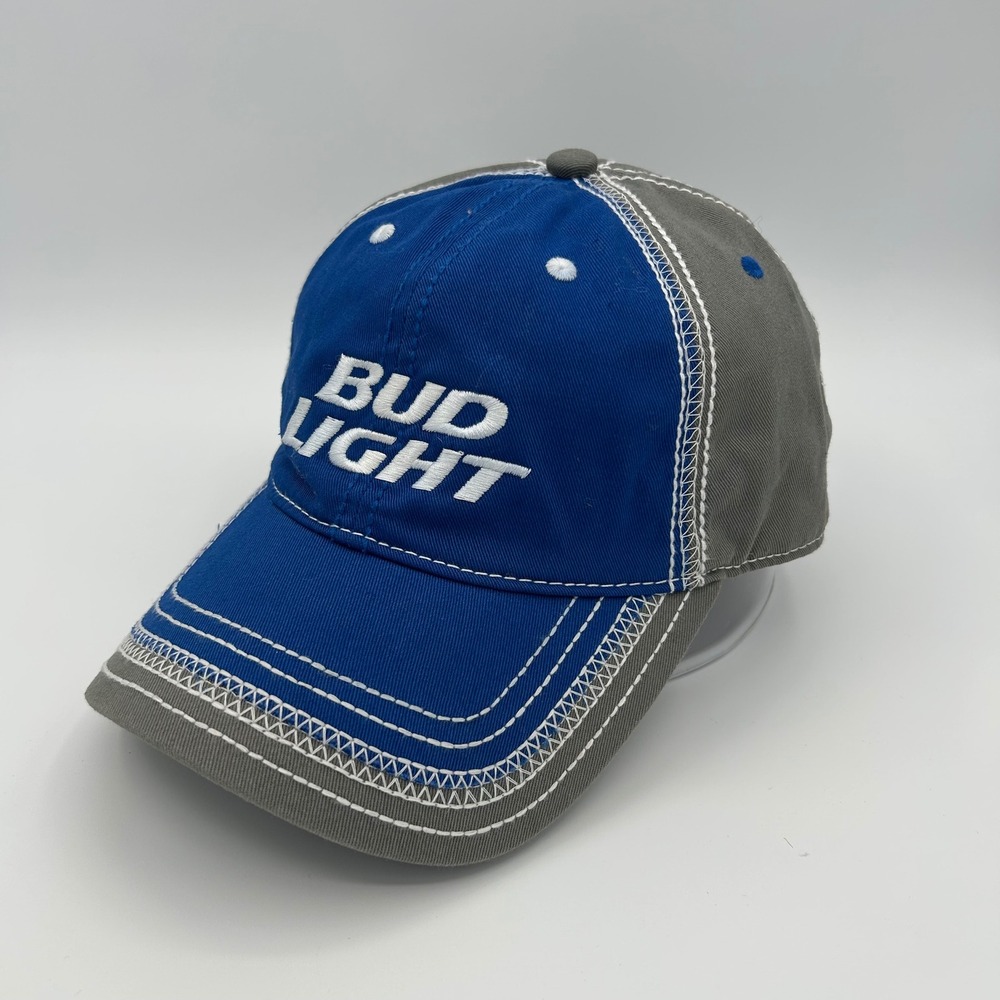 Bud Light Hat Baseball Cap Mens OSFM Blue Grey Contrast Stitch Casual Streetwear